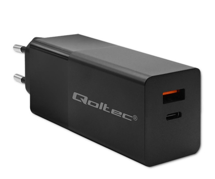 Ładowarka i akumulator QOLTEC Ładowarka GaN Power Pro | 1xUSB-C | 1xUSB | 100W | 5-20V | 1.5-5A| PD | Czarna 52382